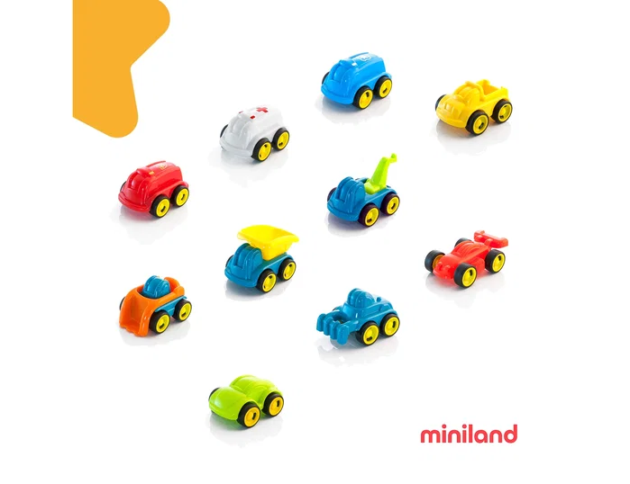 Miniland Juego didáctico con 10 vehículos profesionales flexibles para educación vial