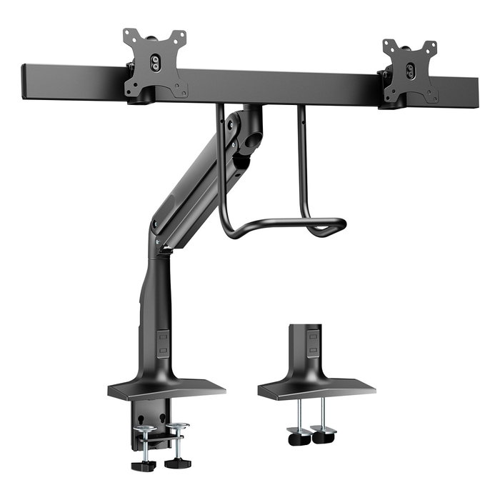 V7 Soporte de Montaje Doble para 2 Monitores LCD, Brazos con Gasfeder, Ajuste de Altura/Giro/Inclinación, Hasta 10kg y 27", VESA 75x75/100x100 mm, Montaje en Escritorio, Negro V7 Soporte de Montaje Doble para 2 Monitores LCD, Brazos con Gasfeder, Ajuste de Altura/Giro/Inclinación, Hasta 10kg y 27", VESA 75x75/100x100 mm, Montaje en Escritorio, Negro