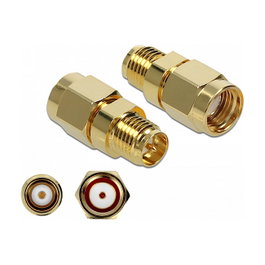 DeLOCK 89977 Adaptador RP-SMA Macho a RP-SMA Hembra 10 GHz Oro