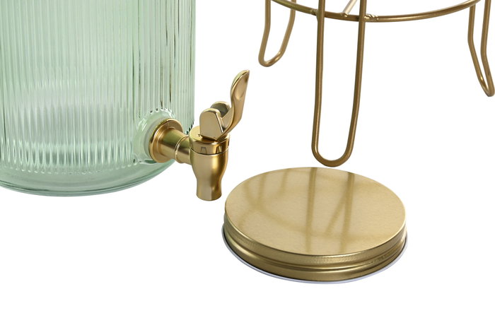 DKD Home Decor Dispensador de Bebidas de Cristal y Metal 4L Verde y Dorado