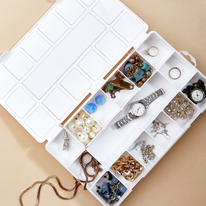 Aberto Design ORG-2016 Joyero de Polipropileno Blanco 26 x 15 x 3,5 cm con Cierre de Plástico para Organización y Viaje