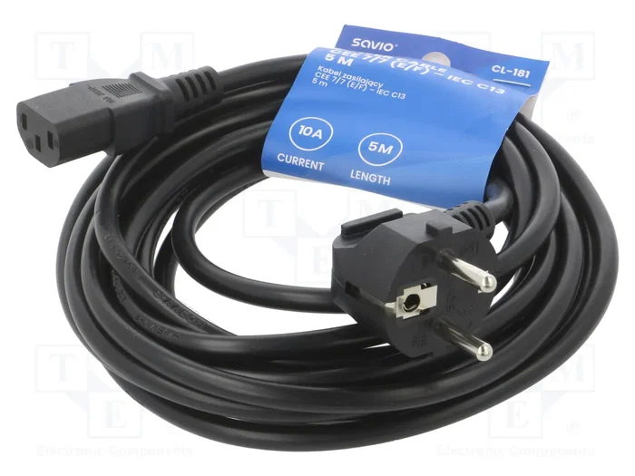 SAVIO Cable de alimentación H03VV-F 3x1mm2 5m negro SAVIO Cable de alimentación H03VV-F 3x1mm2 5m negro
