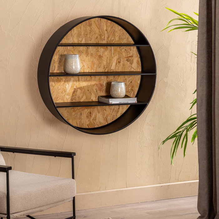 Estantería Pared Natural-Negro Dm-Metal 92 X 22,50 X 92 cm