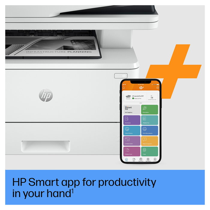 HP LaserJet Pro MFP 4102fdn - Impresora Multifunción Laser A4 Blanco y Negro 4 en 1, 40 ppm, Duplex Automático, ADF 50 Hojas, LAN, Con Tóner Inicial (2,900 Páginas), Blanco