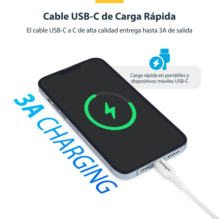 Startech USB2CC1MNCWHE Cable de Carga USB-C 1m 60W Power Delivery Blanco Macho a Macho Tipo C para Ordenador Portátil y Dispositivos Móviles