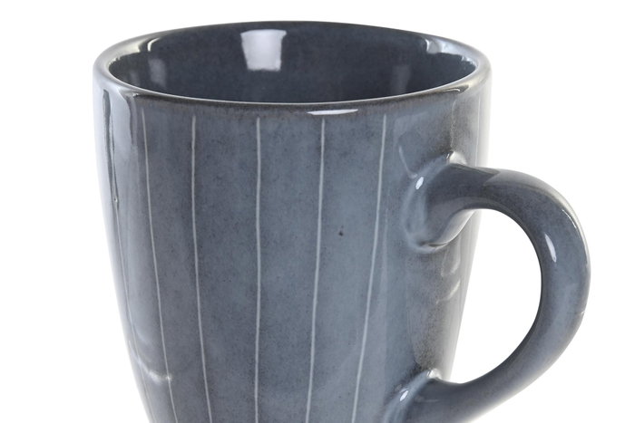 DKD Home Decor Taza de Gres Esmaltado con Rayas Azules, 380ml, Pack de 12