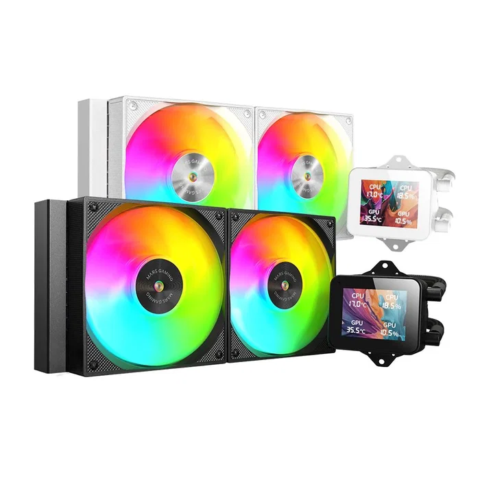 Mars Gaming ML-VISION240 Kit Refrigeración Líquida AIO CPU 240mm Negro, con Pantalla LCD IPS Personalizable 360°, ARGB, Ventiladores 120mm FDB, Compatible Intel/AMD (LGA 1700/AM5)