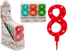 Arte Regal Vela Cumpleaños Números Grande 8 Surtida Colores 17 x 8 cm (Set de 36)