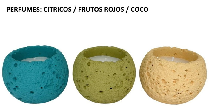 DKD Home Decor Set de Velas de Cemento Rugoso con Aroma a Coco