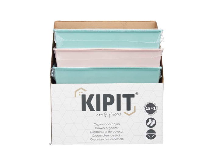 Kipit Organizador Cajón 16 Huecos Surtidos Rosa Verde 33 x 9 x 49 cm (Set de 6)