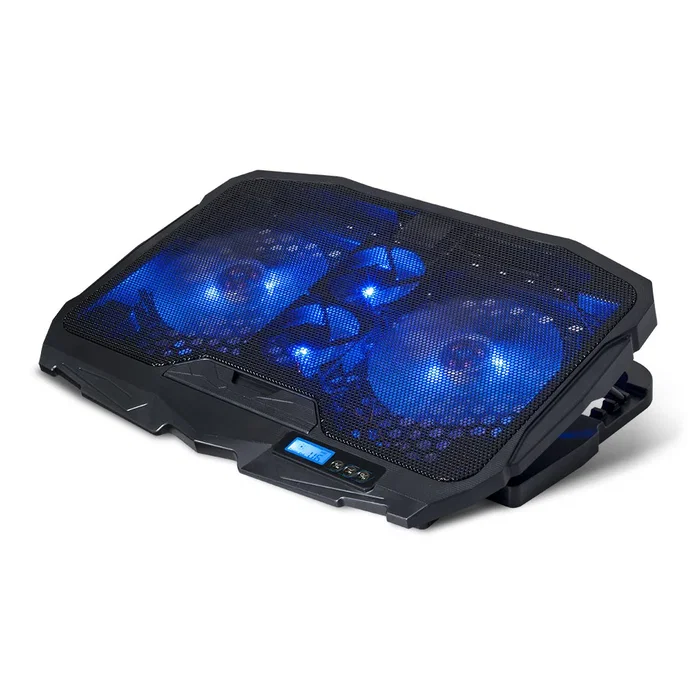 Spirit of Gamer Airblade 600 Base Refrigeradora para Portátil hasta 17 Pulgadas, 4 Ventiladores (2x12cm + 2x7cm), 1500 RPM, Luz LED Azul, Control LCD, USB, Negro/Azul