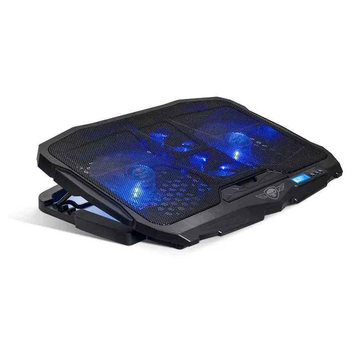 Spirit of Gamer Airblade 600 Base Refrigeradora para Portátil hasta 17 Pulgadas, 4 Ventiladores (2x12cm + 2x7cm), 1500 RPM, Luz LED Azul, Control LCD, USB, Negro/Azul