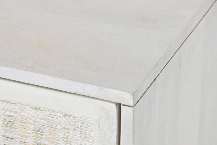 DKD Home Decor Mueble TV Romántico Blanco Roto Mango y Ratán 128 x 40 x 45 cm