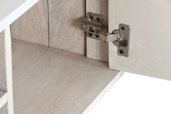 DKD Home Decor Mueble TV Romántico Blanco Roto Mango y Ratán 128 x 40 x 45 cm