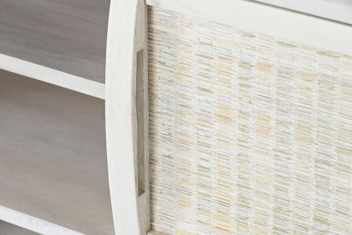 DKD Home Decor Mueble TV Romántico Blanco Roto Mango y Ratán 128 x 40 x 45 cm