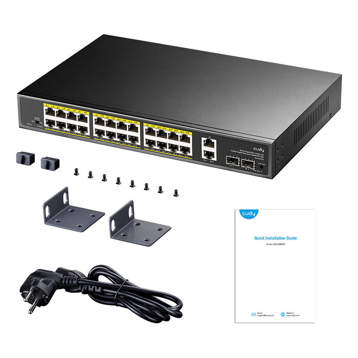 Cudy GS1026PS2 Switch Gigabit de 24 Puertos PoE+, 300W, con 2 Puertos RJ45 Uplink y 2 Ranuras SFP, No Administrado, Rack Cudy GS1026PS2 Switch Gigabit de 24 Puertos PoE+, 300W, con 2 Puertos RJ45 Uplink y 2 Ranuras SFP, No Administrado, Rack