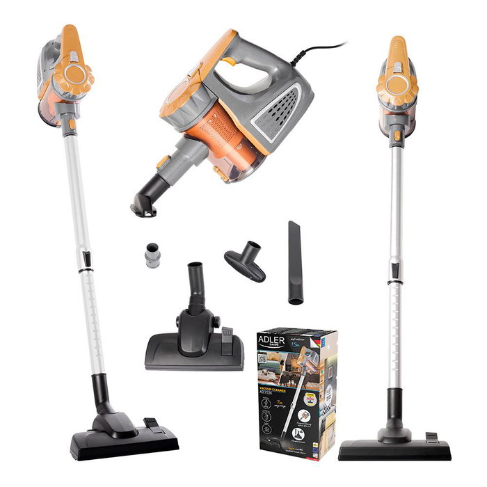 Adler Aspirador Escoba con Cable AD 7036, 800 W, Sin Bolsa, Capacidad 1.5 L, Incluye 3 Cabezales, Cable 5.5 m