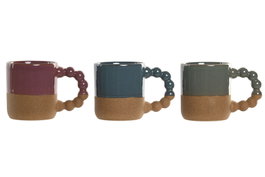 DKD Home Decor Set de 12 Tazas de Gres Esmaltado 330ml Surtido de Colores