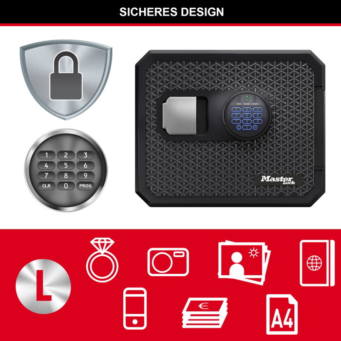 Master Lock Caja Fuerte FPW082FTCML Ignífuga y Resistente al Agua con Combinación Electrónica Formato L