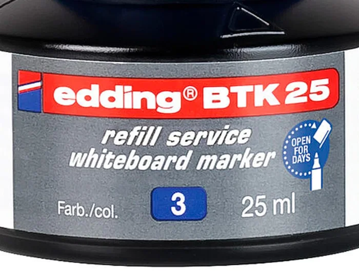 Edding btk-25 Tinta Recambio para Rotulador Pizarra Blanca, Bote 25 ml, Color Azul Edding btk-25 Tinta Recambio para Rotulador Pizarra Blanca, Bote 25 ml, Color Azul