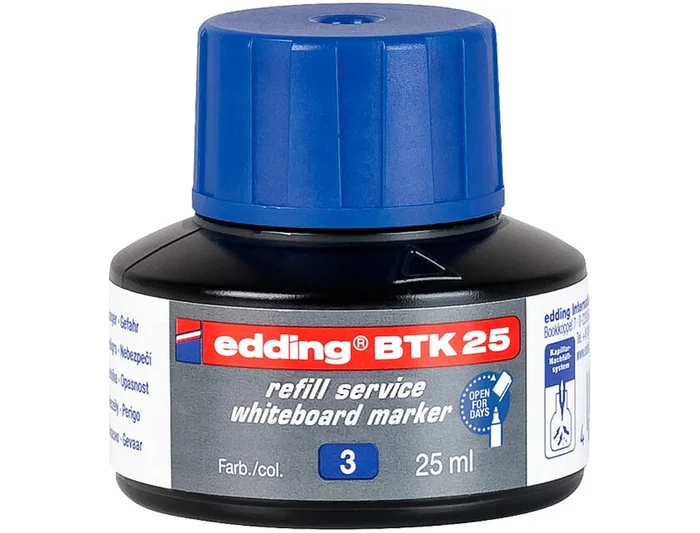 Edding btk-25 Tinta Recambio para Rotulador Pizarra Blanca, Bote 25 ml, Color Azul Edding btk-25 Tinta Recambio para Rotulador Pizarra Blanca, Bote 25 ml, Color Azul