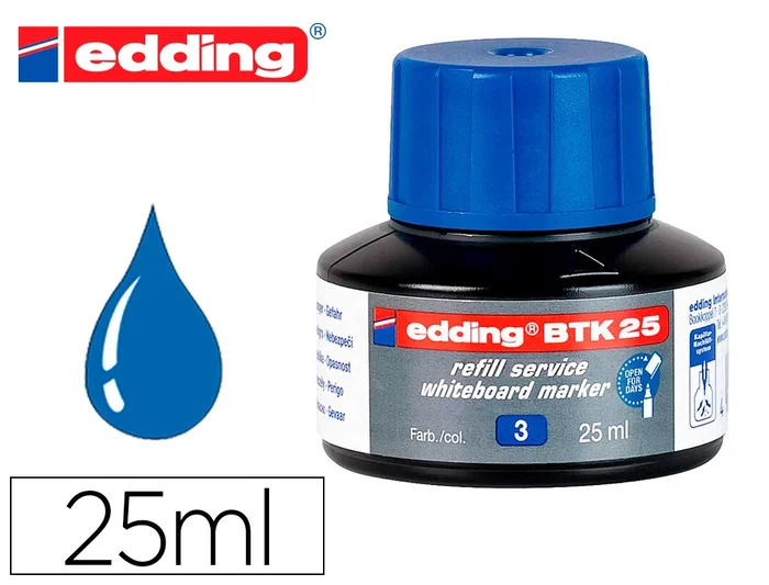 Edding btk-25 Tinta Recambio para Rotulador Pizarra Blanca, Bote 25 ml, Color Azul Edding btk-25 Tinta Recambio para Rotulador Pizarra Blanca, Bote 25 ml, Color Azul