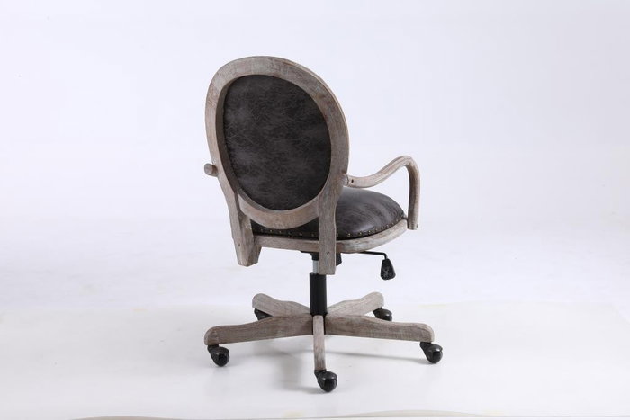 DKD Home Decor Silla de Abeto y PU Marrón Oscuro con Ruedas