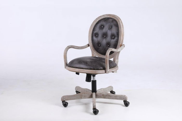 DKD Home Decor Silla de Abeto y PU Marrón Oscuro con Ruedas