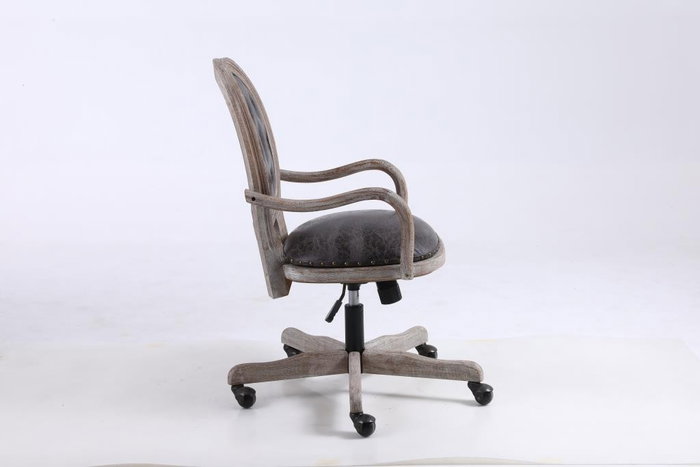 DKD Home Decor Silla de Abeto y PU Marrón Oscuro con Ruedas