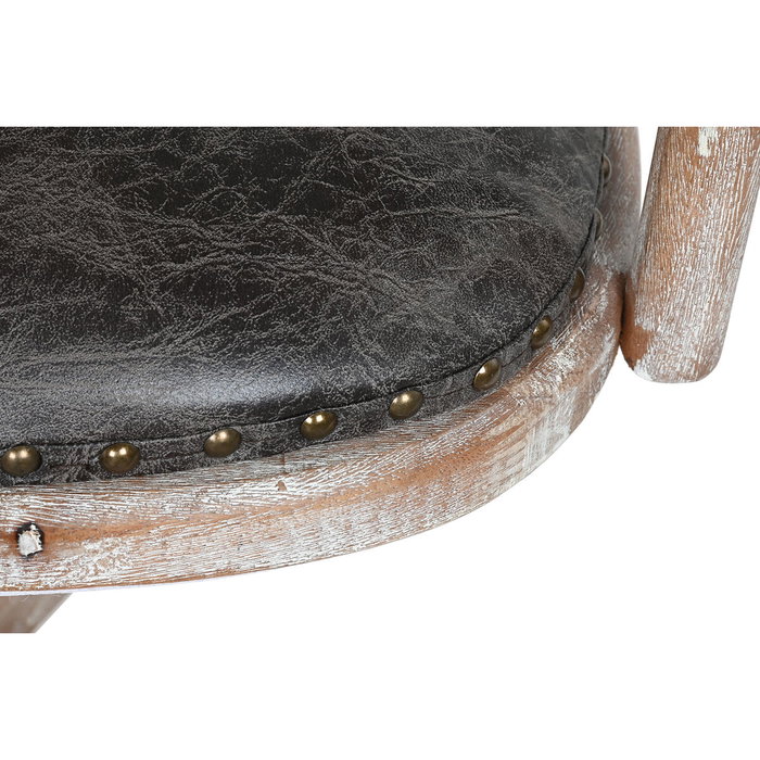 DKD Home Decor Silla de Abeto y PU Marrón Oscuro con Ruedas