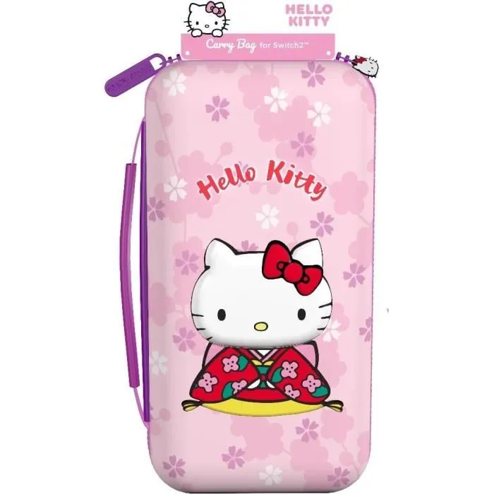 Konix Estuche protector y de transporte Hello Kitty Nintendo Switch 2 - Guarda accesorios - Estampado 3D - Rosa