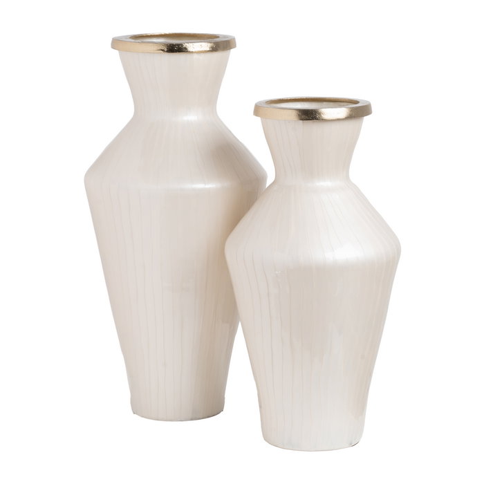 Jarrón Blanco Metal-Cristal Decoración 25 X 25 X 48 cm