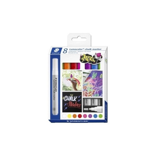 STAEDTLER Lumocolor 344 Marcador de Tiza Líquida, Estuche de 8 Colores Surtidos STAEDTLER Lumocolor 344 Marcador de Tiza Líquida, Estuche de 8 Colores Surtidos