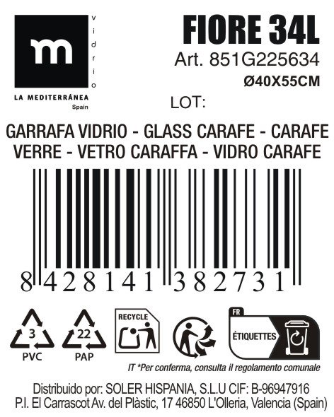 La Mediterranea Garrafa de Vidrio Fiore de 34L