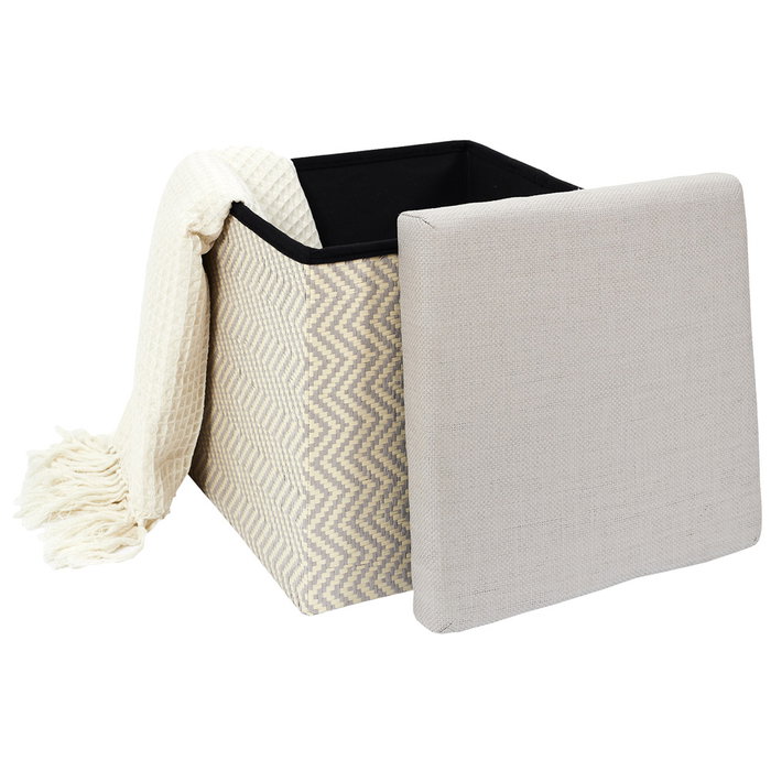 Home Deco Factory Caja-Puf Plegable Trenzado Gris Colección Mirage Asiento Extra Guarda Objetos 38x38x38 cm