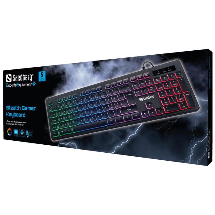 Sandberg Teclado Gaming Stealth NORDIC – USB con Cable para PC, Conexión Rápida Plug & Play, Alimentado por PC, Sin Baterías