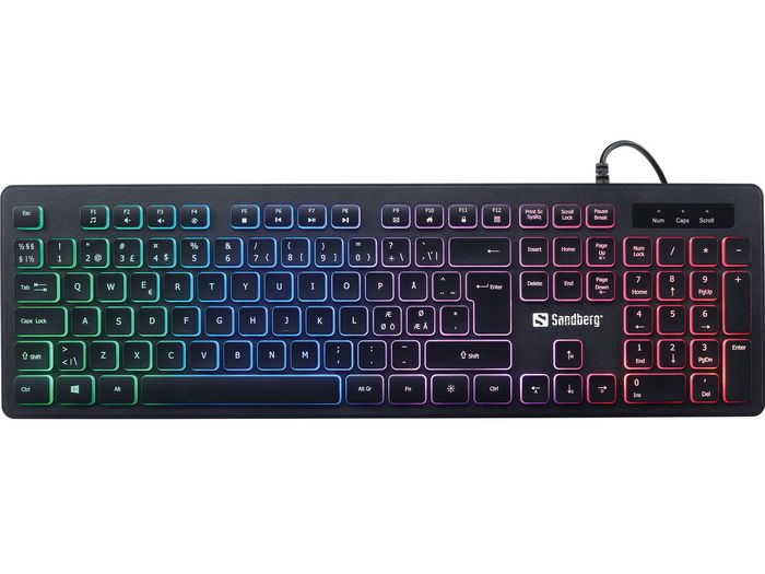 Sandberg Teclado Gaming Stealth NORDIC – USB con Cable para PC, Conexión Rápida Plug & Play, Alimentado por PC, Sin Baterías