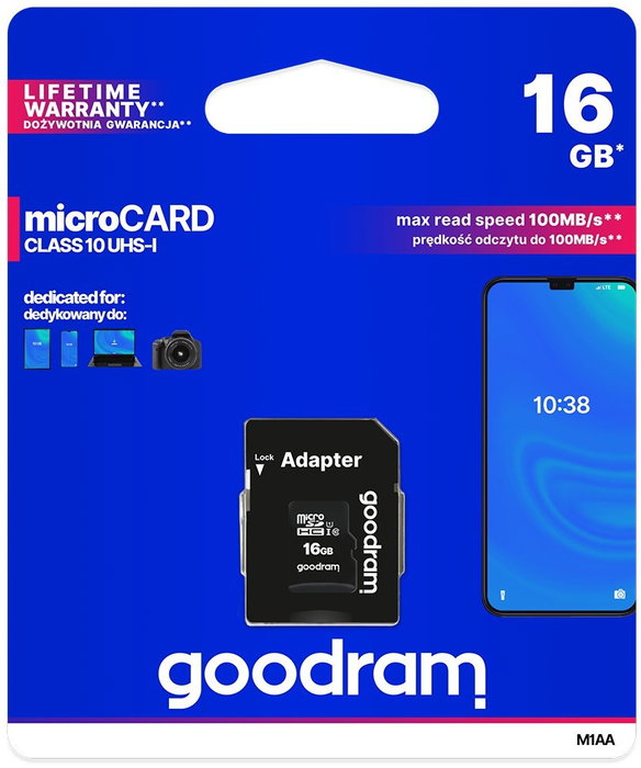 Goodram Tarjeta microSD M1AA 16GB con adaptador