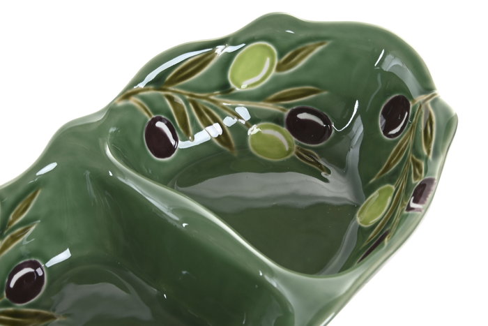 DKD Home Decor Bol de Gres Doble Olivo con Relieve Verde Oscuro DKD Home Decor Bol de Gres Doble Olivo con Relieve Verde Oscuro