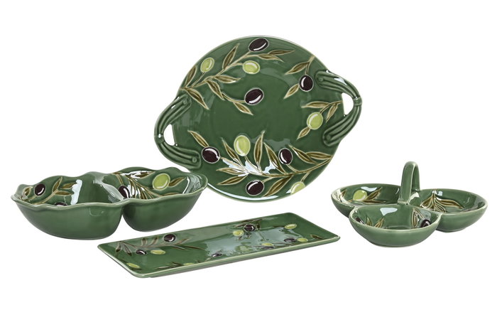 DKD Home Decor Bol de Gres Doble Olivo con Relieve Verde Oscuro DKD Home Decor Bol de Gres Doble Olivo con Relieve Verde Oscuro