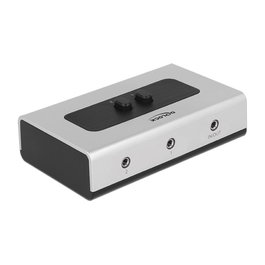 DeLOCK 87699 Switch 2 Puertos Jack 3.5mm Manual Bidireccional, Control por Botones, Negro y Gris, 68 x 112 x 29 mm