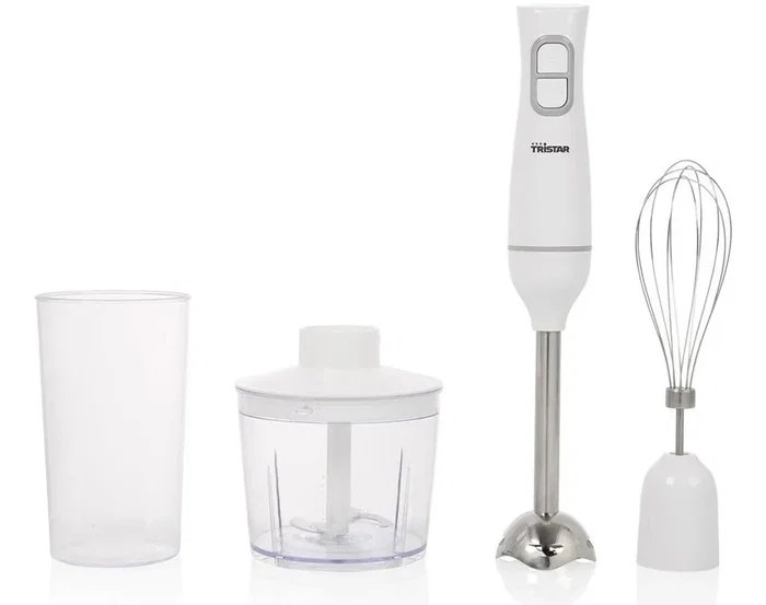 Tristar MX-4881 Batidora de Mano/Inmersión 350W - Tazón 0,7L, 2 Velocidades, Función Turbo/Impulso y Picadora, Color Blanco