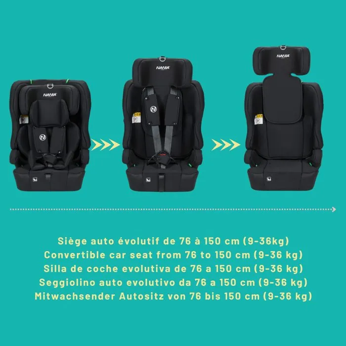 Nania NAN3507469935739 Silla de Coche Grupo 1/2/3 I-Size 76-150 cm con Reductor Negro