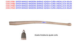 SIFER Mango de Madera Curvo Barnizado para Azada y Cuña Andalucía 90x34