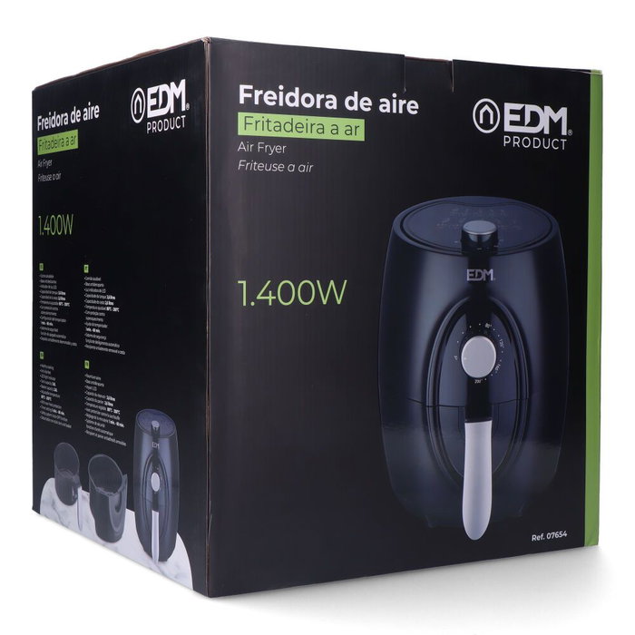 Edm Freidora de aire 3,6L 1400W Ref. 07788. Promoción regalo papel freidora aire 100 uds. Temperatura regulable 80-200C.