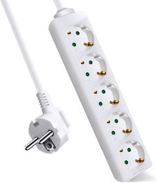 AVANT CONNECT Base Múltiple de 5 Tomas, Cable 1.5 m, Color Blanco, 3 G, Sección 1.5 mm2, Potencia Máxima 3680 W