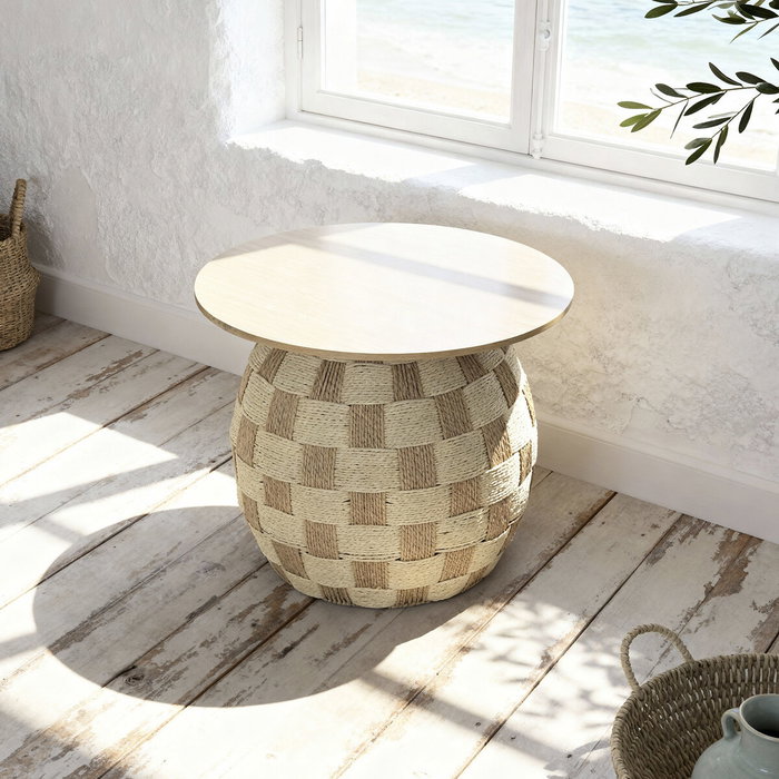 DKD Home Decor Mesita Auxiliar de Fibra de Madera Natural 60x60x48