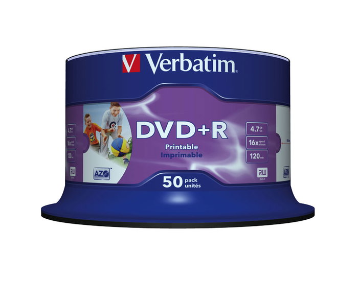 Verbatim DVD+R AZO 4,7 GB 16x Wide Printable, Pack de 50 Unidades