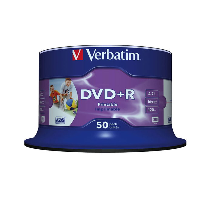 Verbatim DVD+R AZO 4,7 GB 16x Wide Printable, Pack de 50 Unidades