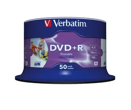 Verbatim 43512 DVD+R 4.7 GB Wide Inkjet Printable, 120 mm, 16x, 50 Discos en Spindle